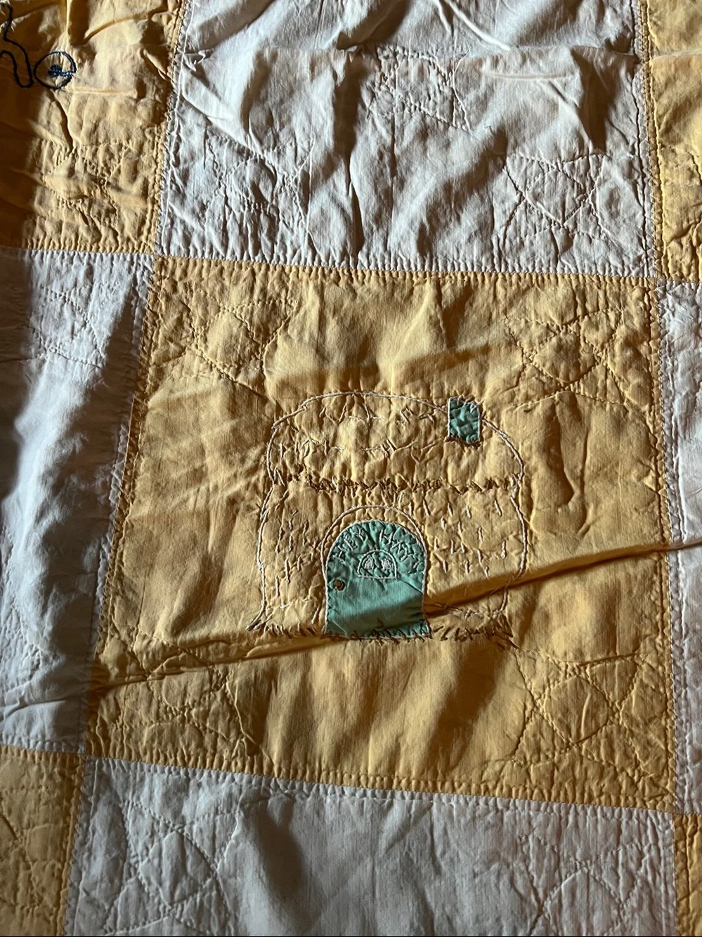 Antique embroidered patchwork handmade quilt 72” x 94” nursery rhyme